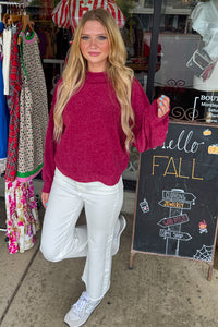 Zenana Mock Neck Sweater Cabernet