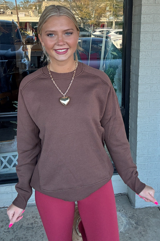 Zenana Fleece Round Neck Raglan Sweatshirt with Ribbed Sides