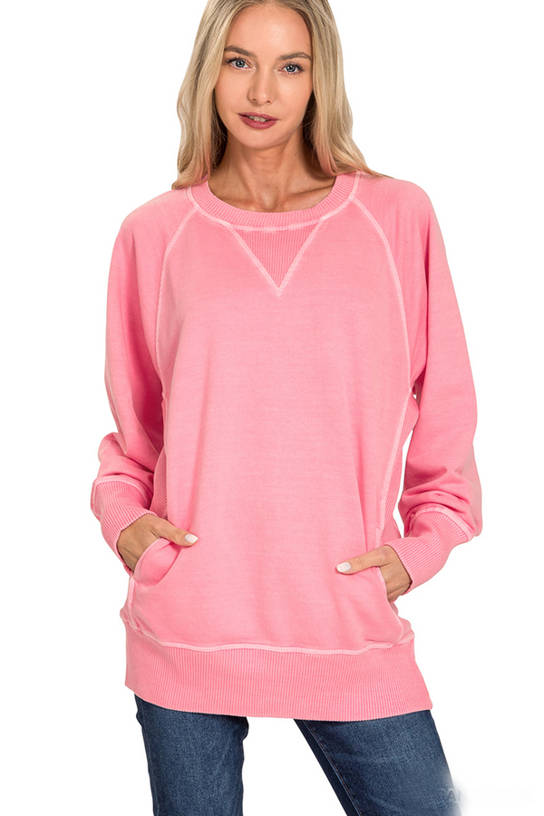 Pigment Dyed French Terry Pullover With Pockets