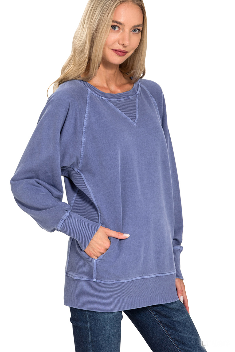 Pigment Dyed French Terry Pullover With Pockets