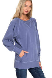 Pigment Dyed French Terry Pullover With Pockets