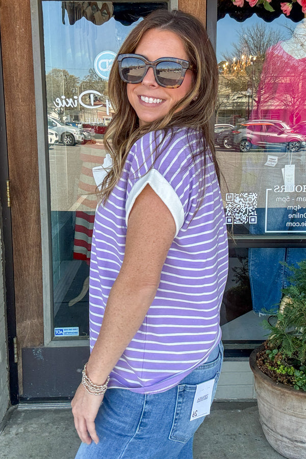 Zenana Striped Contrast Trim Top Side