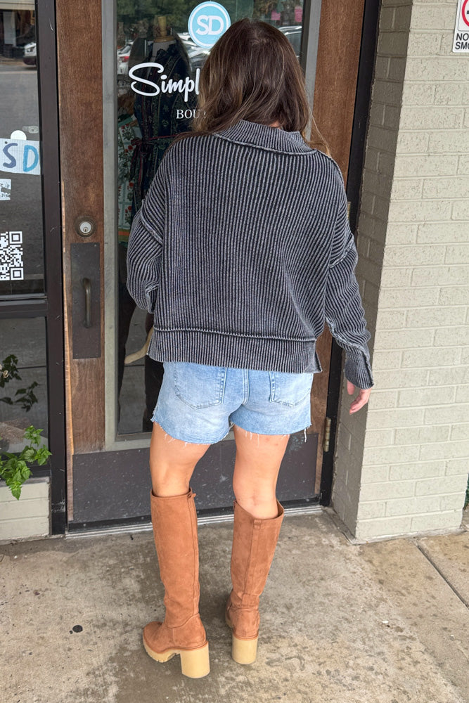 Side Slit Cropped Sweater Zenana Black Back