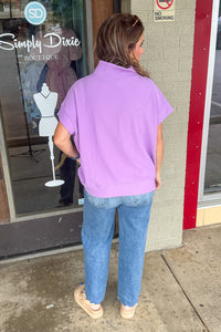 Ribbed High Neck Half Zip Top-Bright Lavendar
