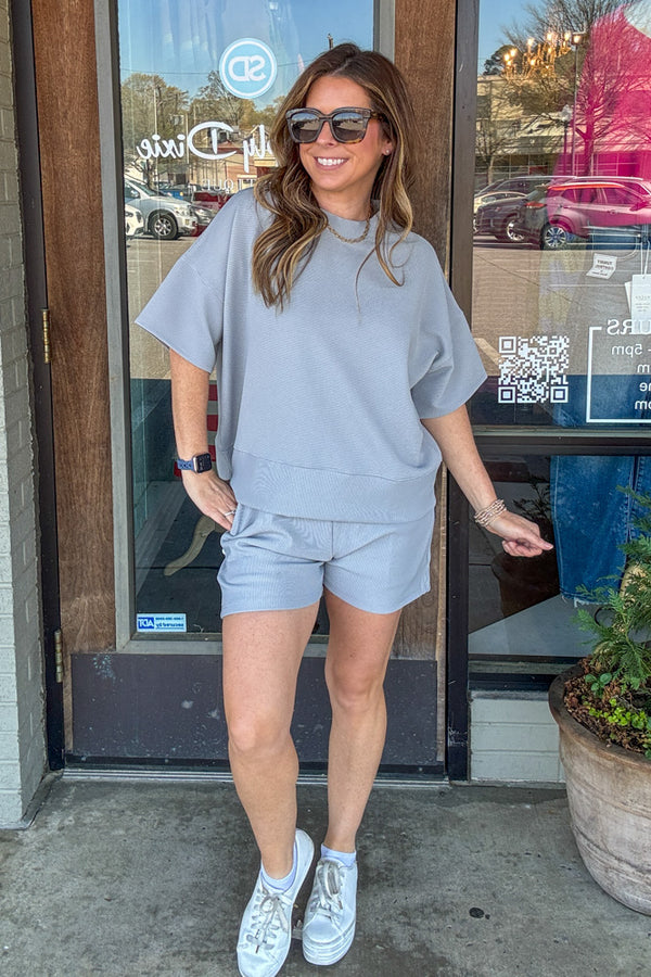 Zenana Ribbed Shorts Set grey