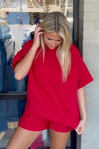 Zenana Ribbed Shorts Set Black ruby