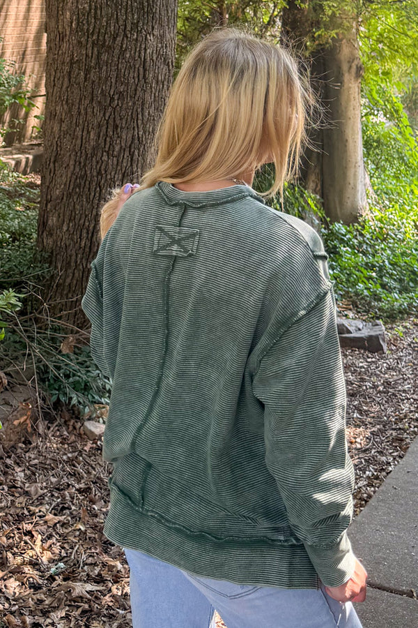 Zenana-Acid Washed Double Ribbed Exposed Seam Pullover