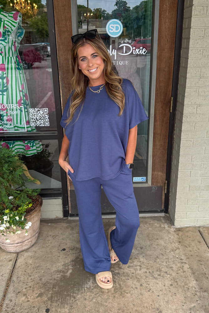 Zenana-Scuba Curved Hem Tops and Pants Set