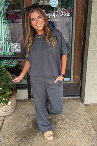 Zenana-Scuba Curved Hem Tops and Pants Set