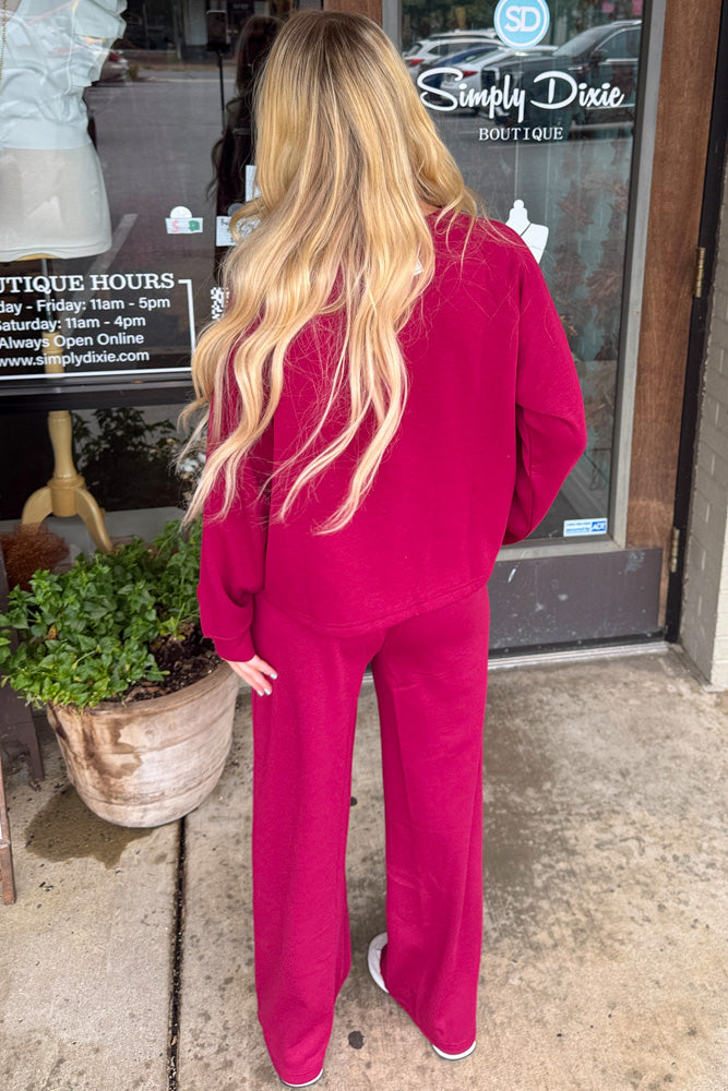 Grey Zenana Scuba Pants Set Cabernet Back