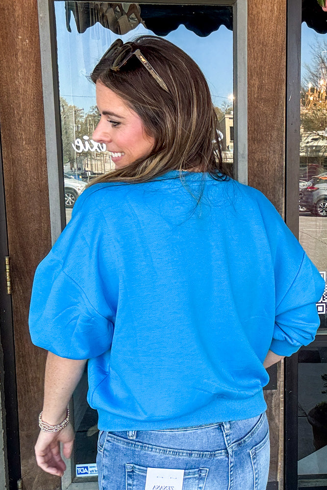 Zenana Blue Scuba Dolman Sleeve Pullover Back