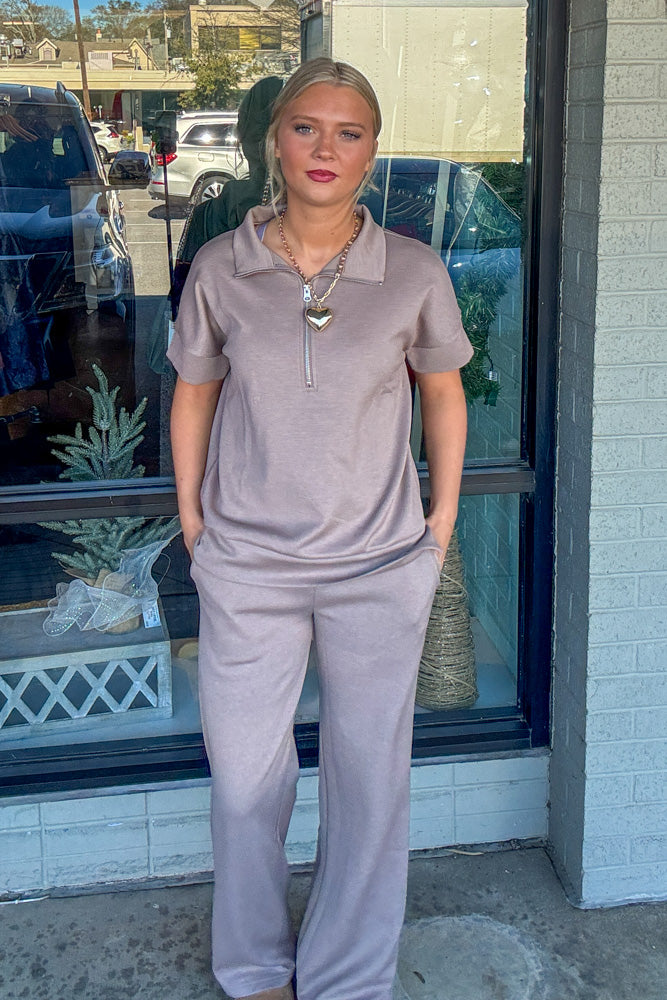 Zenana half zip scuba set light tan