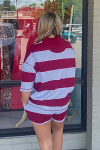 French Terry Striped Half Zip Top and Shorts Set