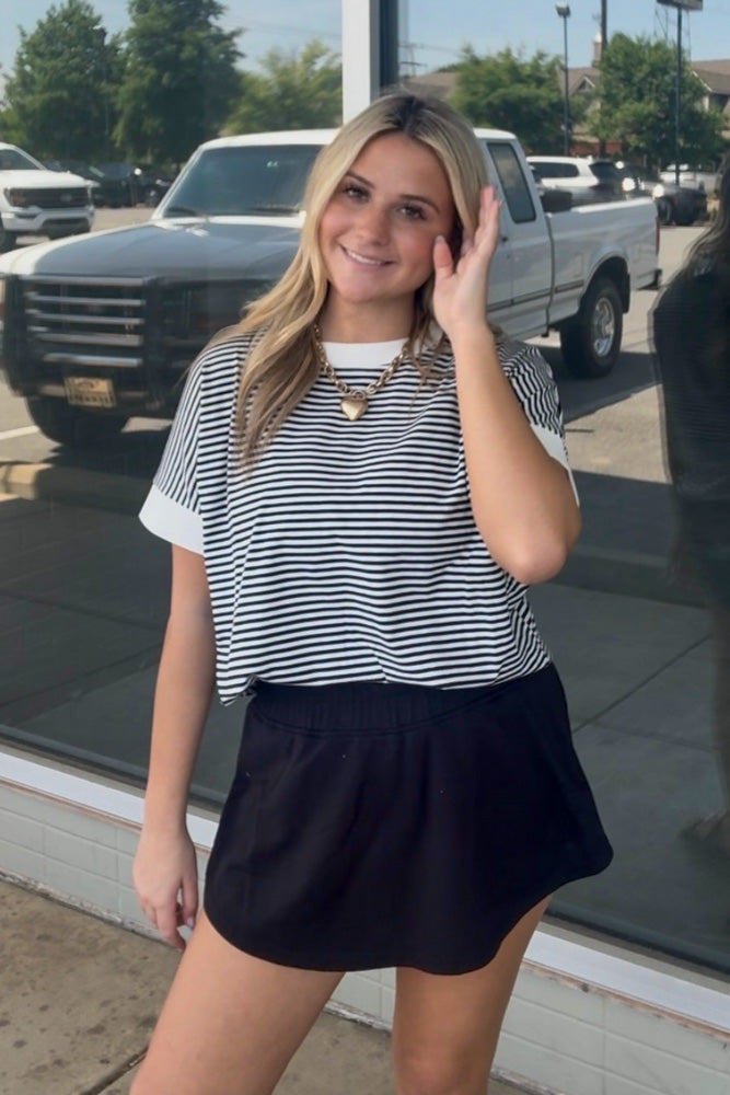 Striped Contrast Trim Rib Banded Top