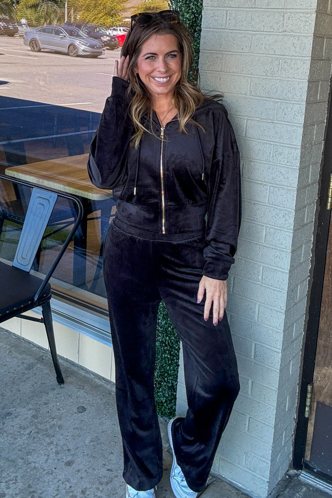 Zenana Velvet Zip Up Hoodie And Pants Set Simply Dixie Boutique