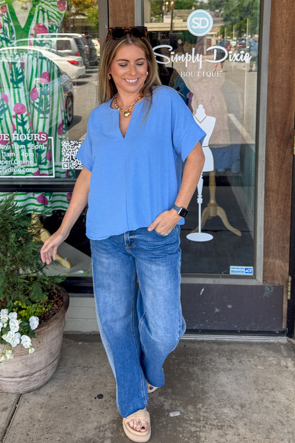 Zenana - Woven Split Neck Air Flow Top