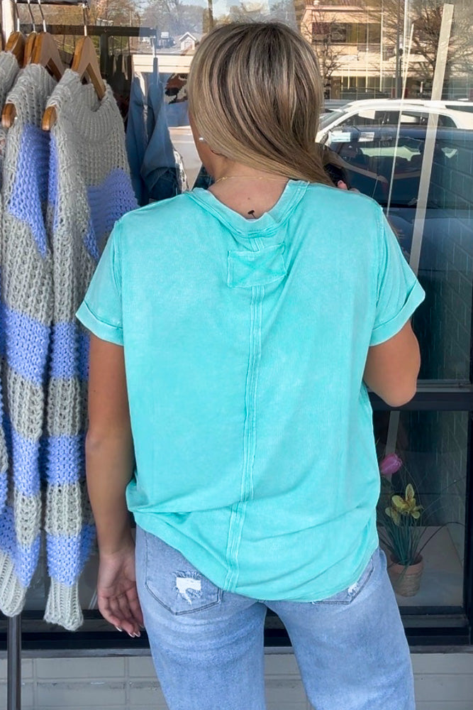 Zenana-Washed Ribbed Cuffed Short Sleeve Top