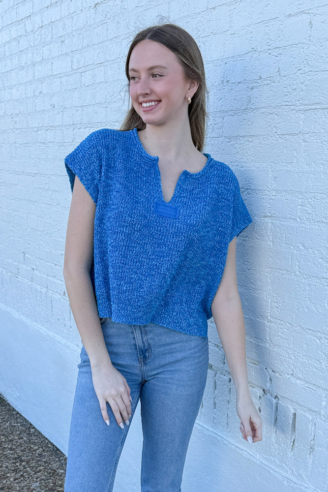 Zenana-Back Patch Rolled Split Neck Side Slit Pullover