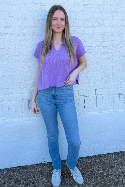 Zenana Back Patch Sleeveless Sweater Top Lilac