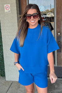 Zenana Ribbed Shorts Set blue