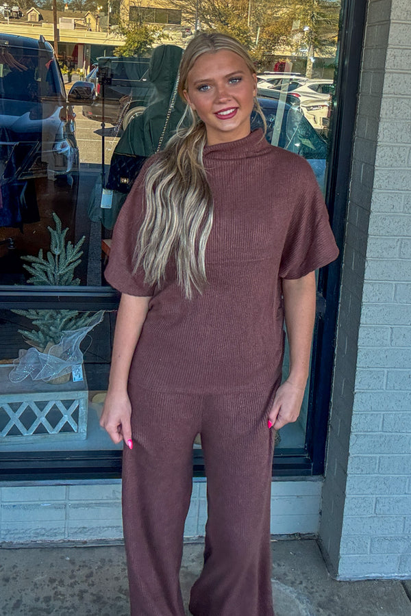 Zenana-Short Sleeve Mock Neck Sweater Set