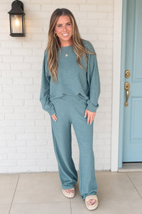 Zenana Cotton Slub Long Sleeve Set Ash Jade