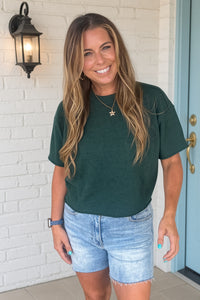 Zenana Cropped Exposed Seam Sweater Forest Green Simply Dixie