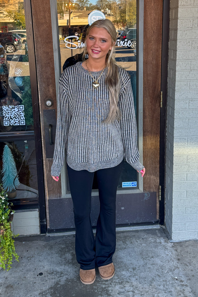 Zenana-Curved Hem Two Tone Sweater