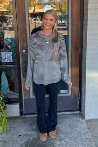 Zenana-Curved Hem Two Tone Sweater