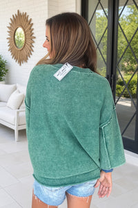 Zenana French Terry 3/4 Top Hunter Green Exposed Seams Back
