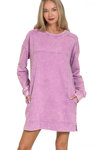 French Terry Acid Wash Dress With Pockets