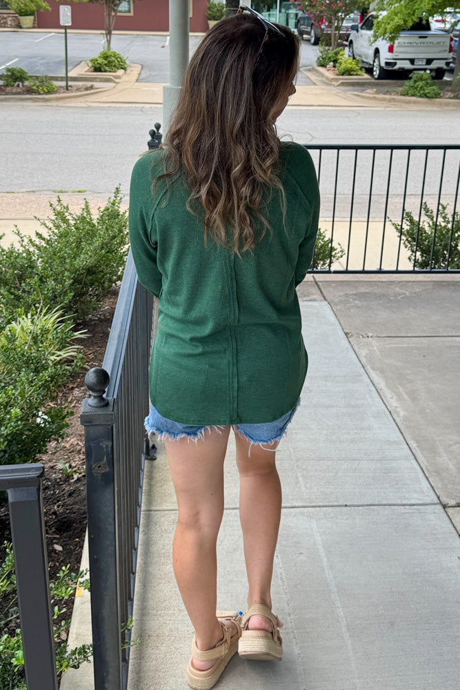 Zenana Baby Waffle Green Top back