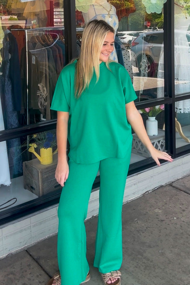 Zenana Kelly Green Scuba Pants Set