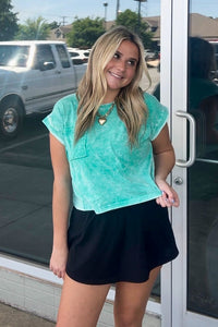 Halo Snow Washed Cotton Cuffed Short Sleeve Top