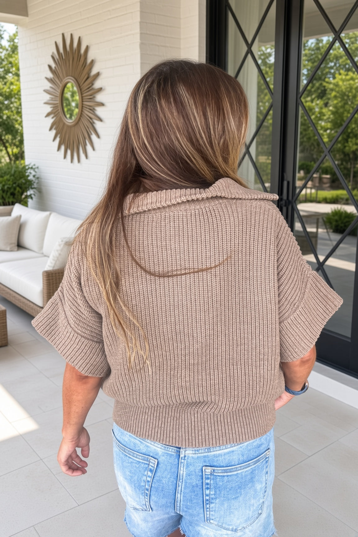 Zenana Knit Half Zip Sweater Mocha back
