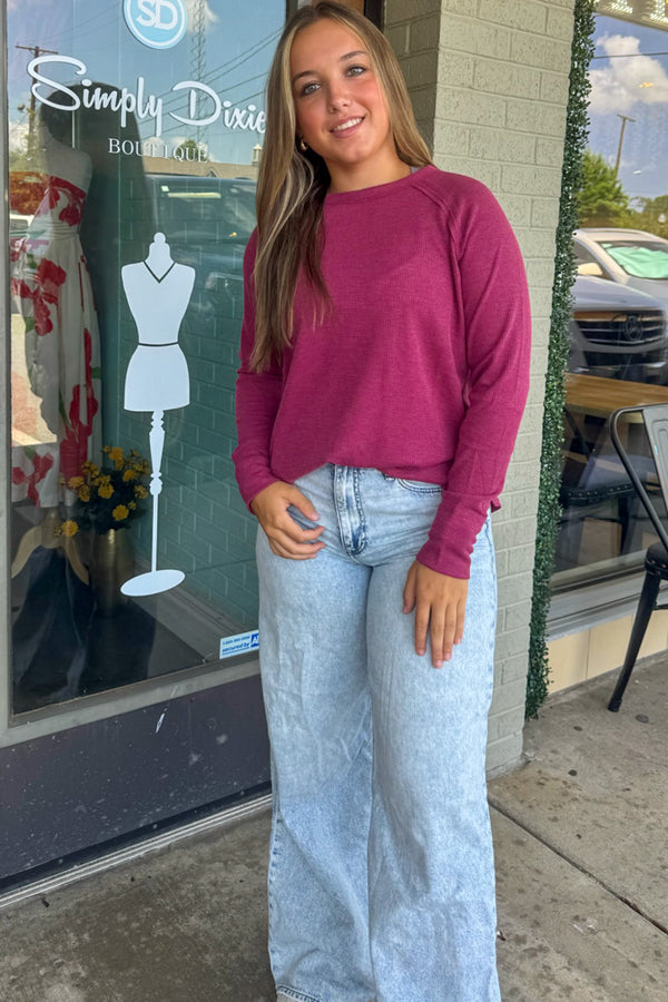 Zenana Baby Waffle cabernet Top