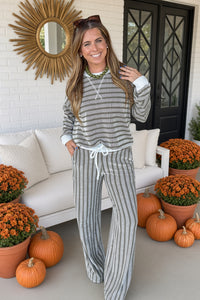 Zenana Olive Striped Raised Rib Pants Set