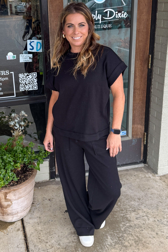 Zenana-Ribbed Short Sleeve Tee And Pants Set