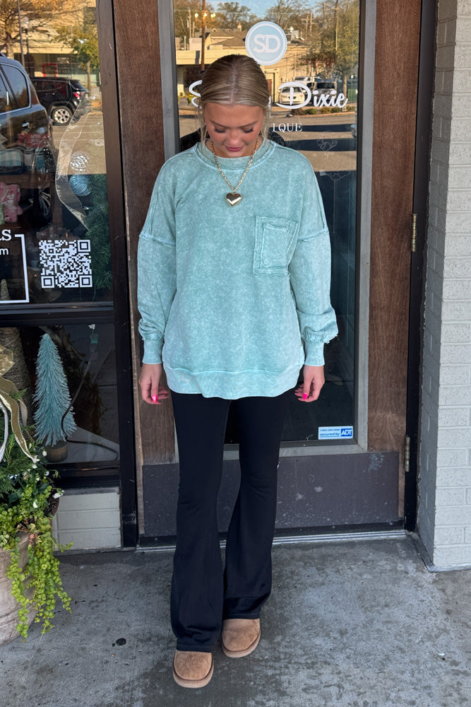 Zenana-French Terry Acid Wash Pocket Pullover