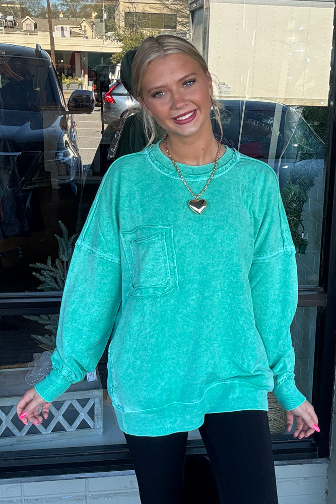 Zenana-French Terry Acid Wash Pocket Pullover