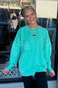 Zenana-French Terry Acid Wash Pocket Pullover