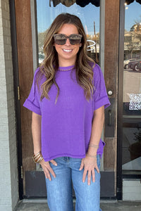 Zenana Clothing Raise Ribbed Top Purple