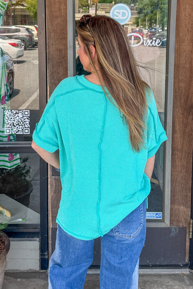 Zenana-Raised Rib Cuff Sleeve Raw Edge Top