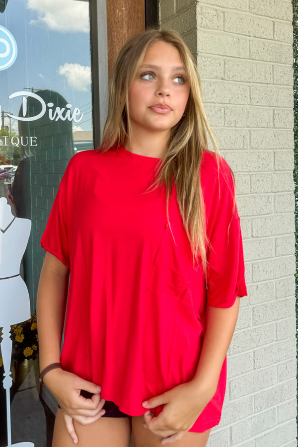 Zenana red Ribbed Pocket Tee