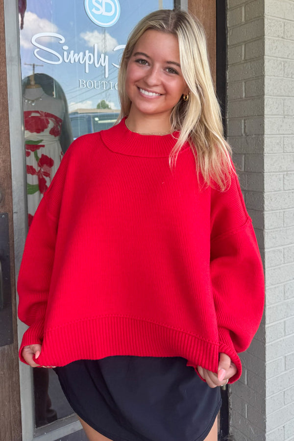 Zenana red wide Neck Band Sweater