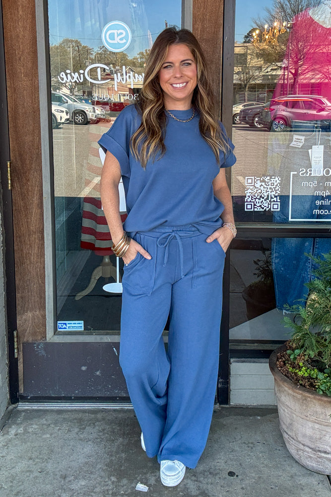 Zenana-Ribbed Short Sleeve Tee And Pants Set