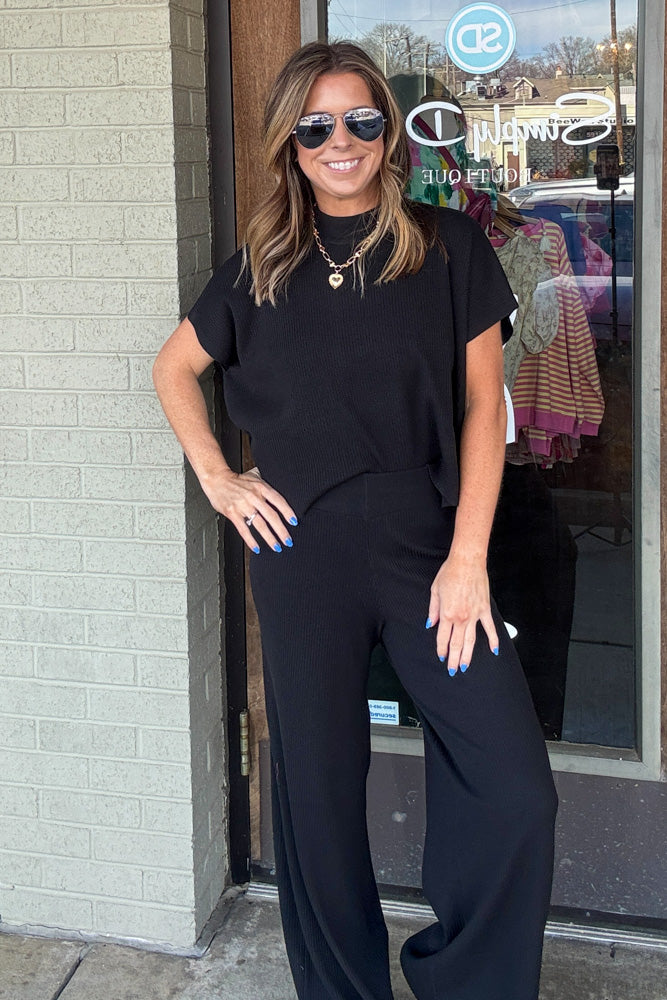 Black Zenana Ribbed Set