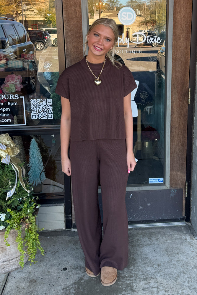 Zenana-Viscose Short Sleeve Sweater and Pants Set