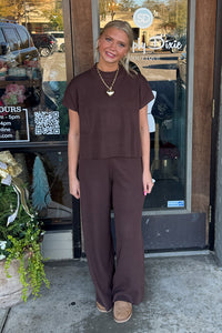 Zenana-Viscose Short Sleeve Sweater and Pants Set