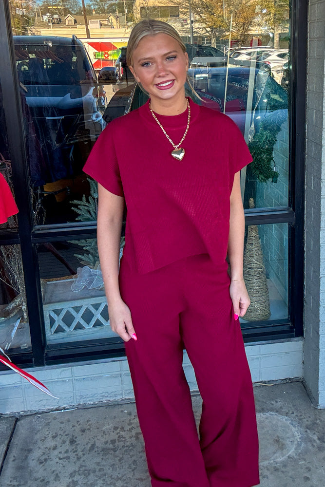 Zenana-Viscose Short Sleeve Sweater and Pants Set